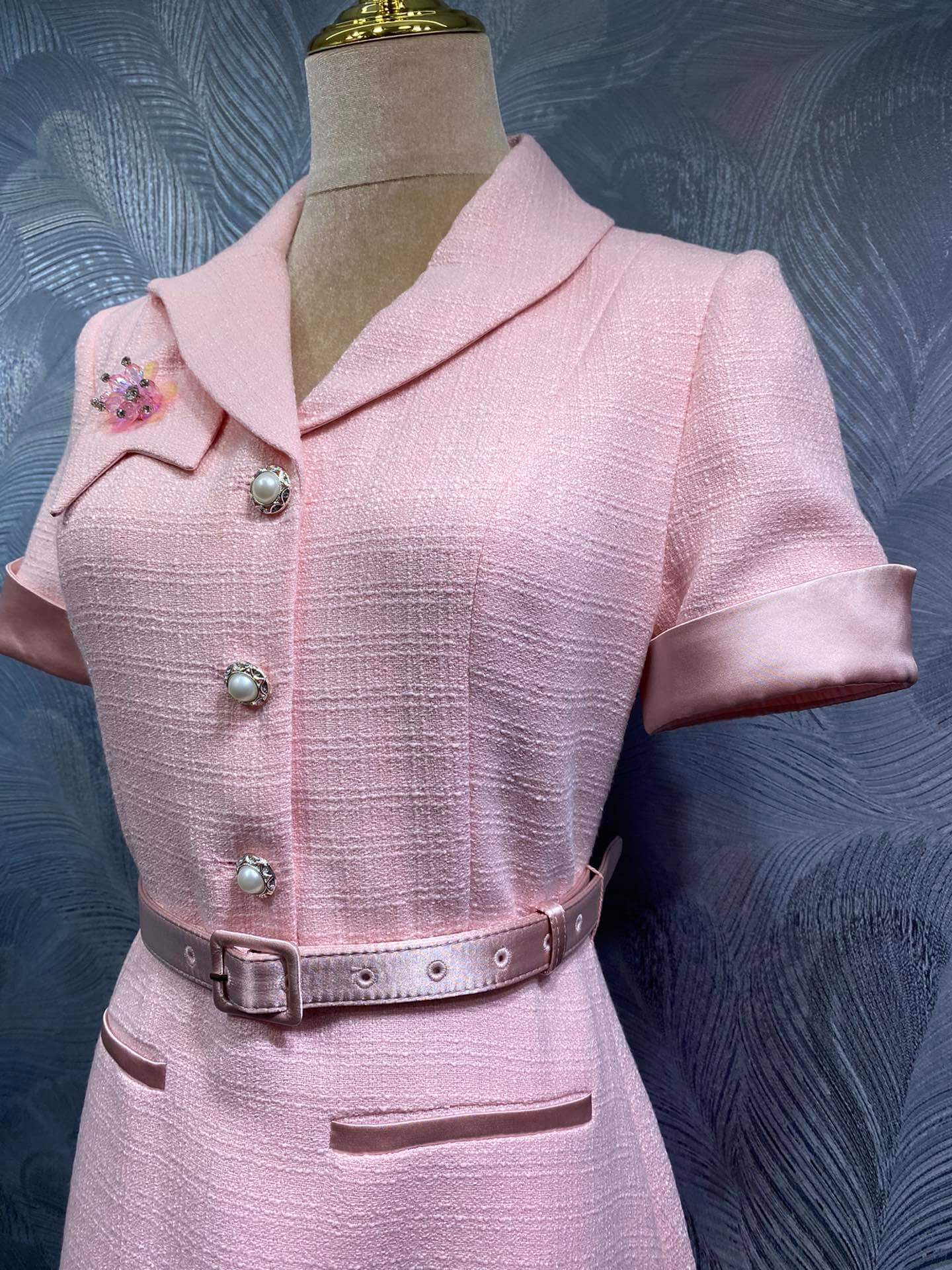 Dior Pink Tweed Belted Dress – Light Pink - Image 8