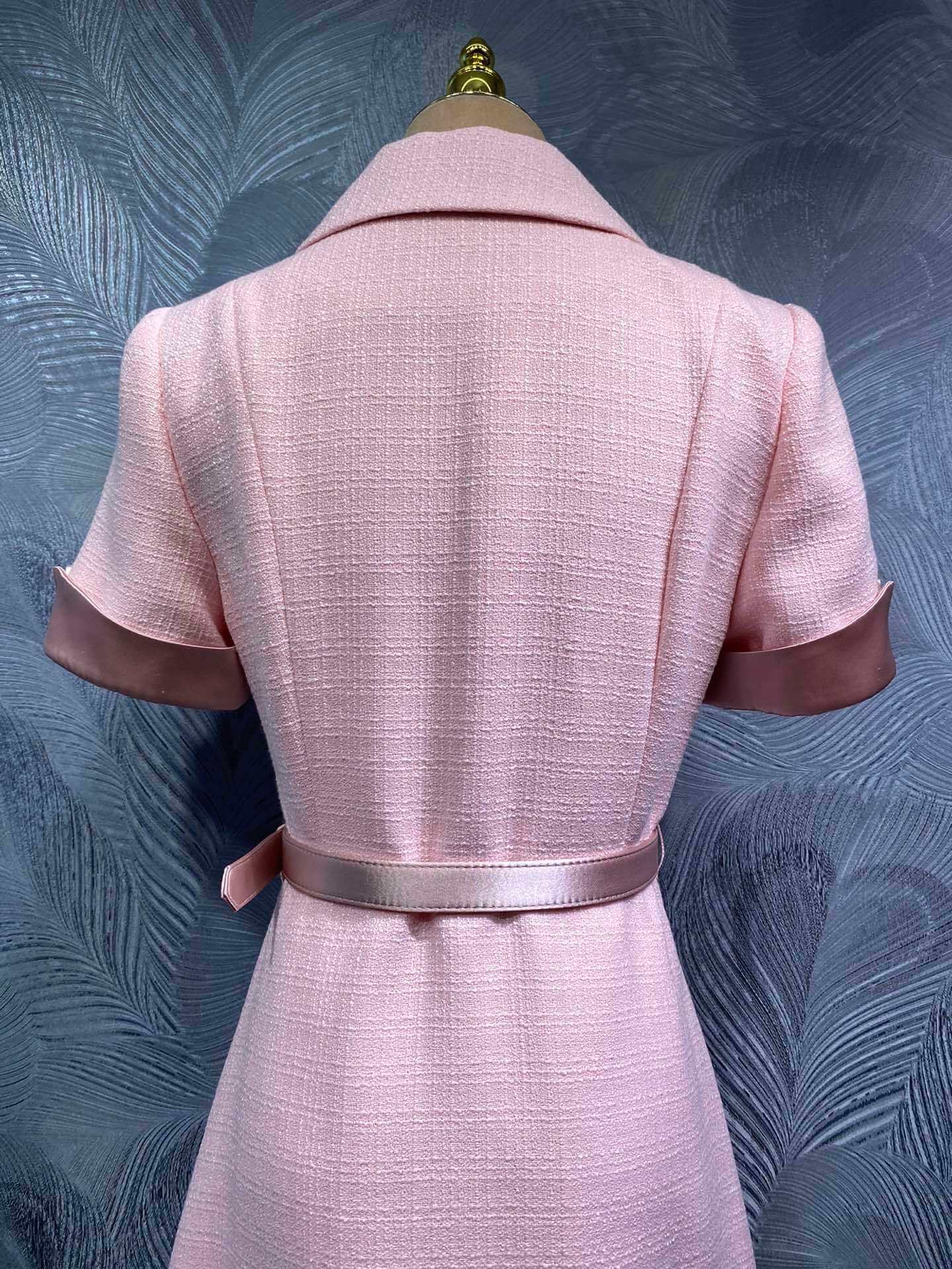Dior Pink Tweed Belted Dress – Light Pink - Image 6