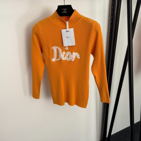 Dior New Lace Logo Embroidered Semi-Turtleneck Slim Long-Sleeved Knitwear