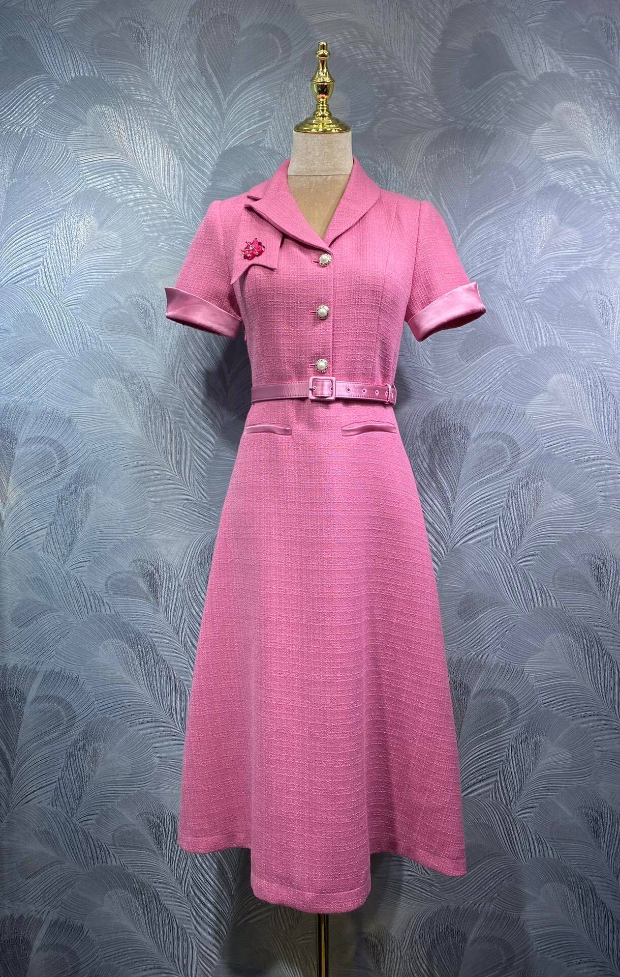 Dior Pink Tweed Belted Dress – Light Pink - Image 4