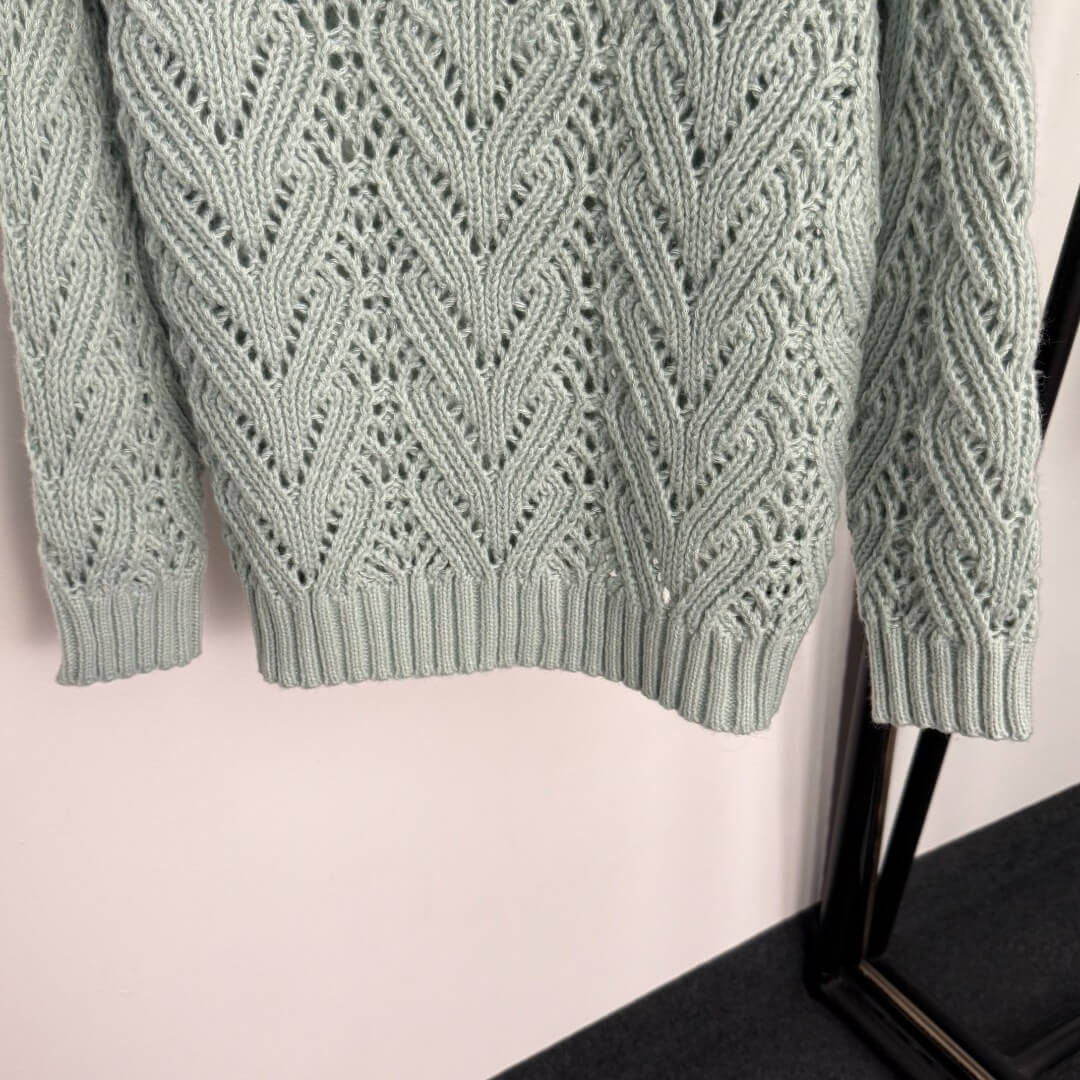Chanel Green Bow Cut-Out Long-Sleeved Knit Sweater - Image 3
