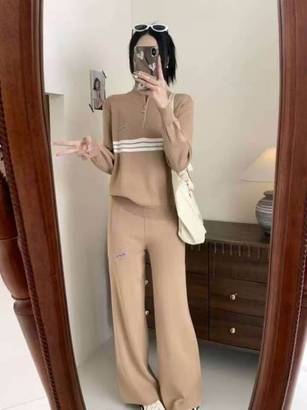 Thom Browne Knitted Half-Zip Track Suit with Striped Armband & Dachshund Embroidery