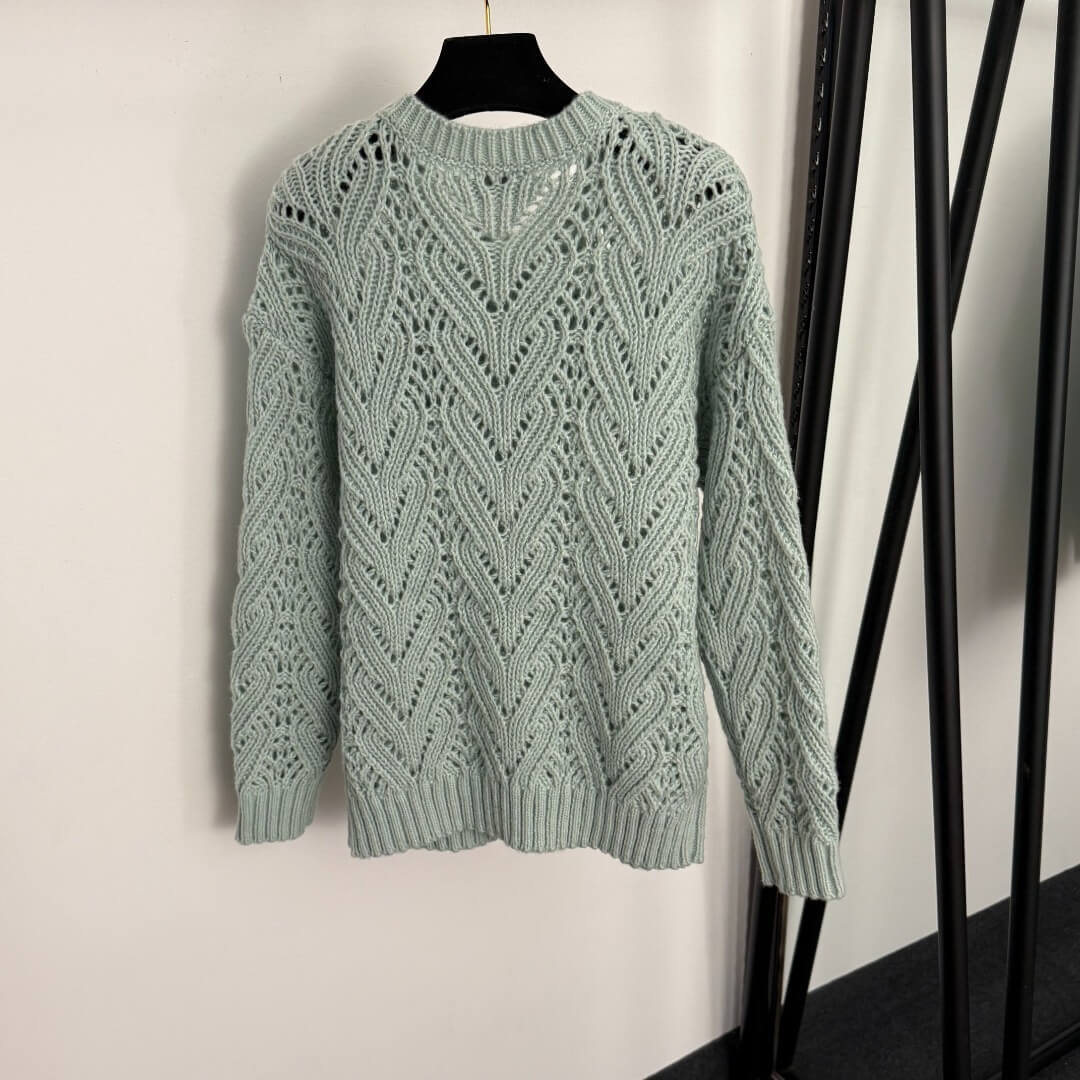 Chanel Green Bow Cut-Out Long-Sleeved Knit Sweater - Image 6