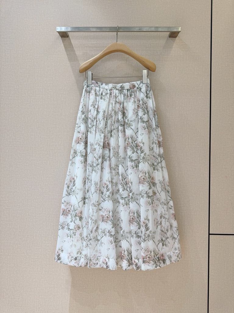 Dior White Floral Print Pleated Midi Skirt