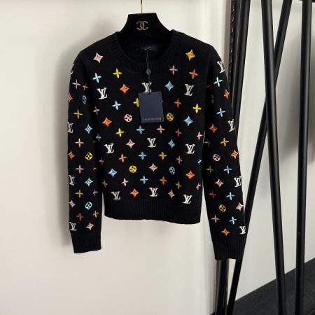 Louis Vuitton Multicolor Monogram Embroidered Knit Sweater – Black