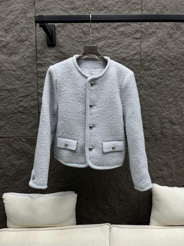 Celine Grey Diagonal Tweed Chasseur Jacket.