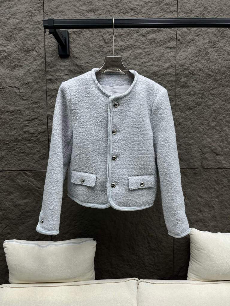 Celine Grey Diagonal Tweed Chasseur Jacket.