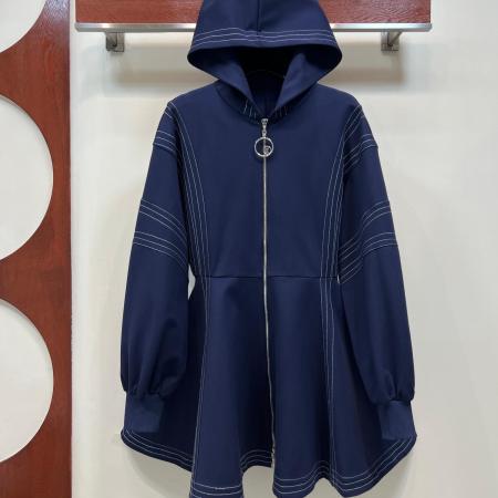 Louis Vuitton Contrast Stitch Zip-Up Hooded Parka – Navy with White Topstitch