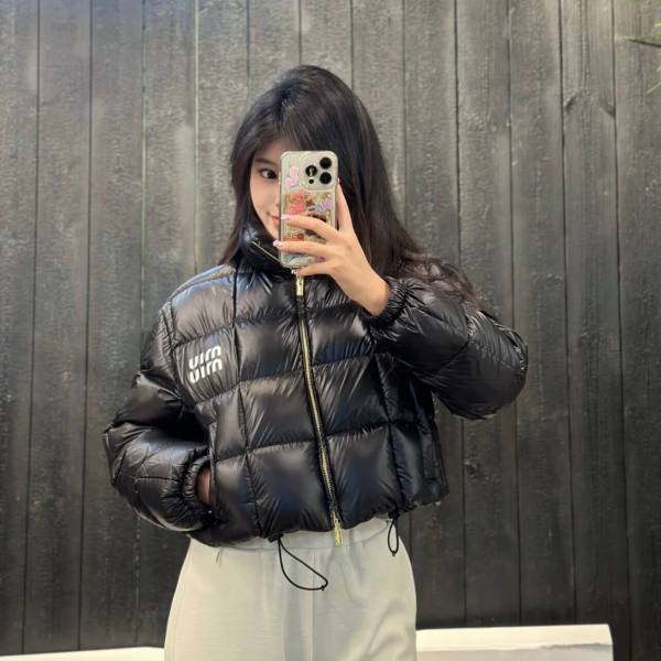 Miu Miu Technical Pongé Cropped Down Jacket – Black