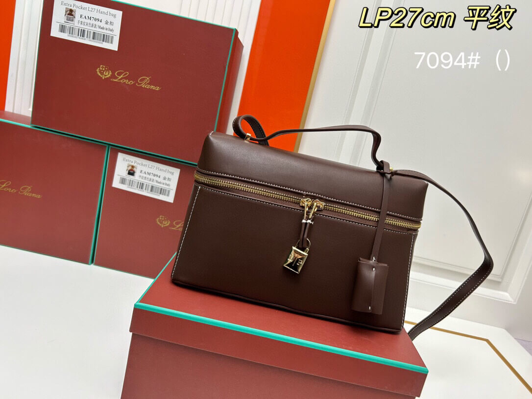 Loro Piana Extra Pocket L27 Handbag in Brown Leather