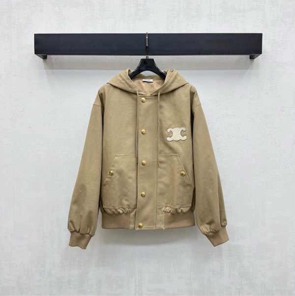Celine Beige Cotton Canvas Hooded Blouson Jacket with Triomphe Patch
