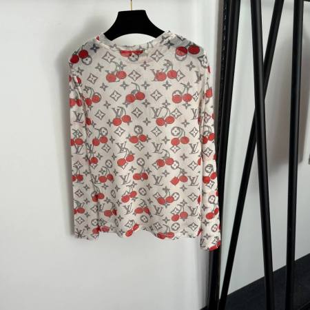 Louis Vuitton Monogram Cerises Long Sleeve Mesh Top – White