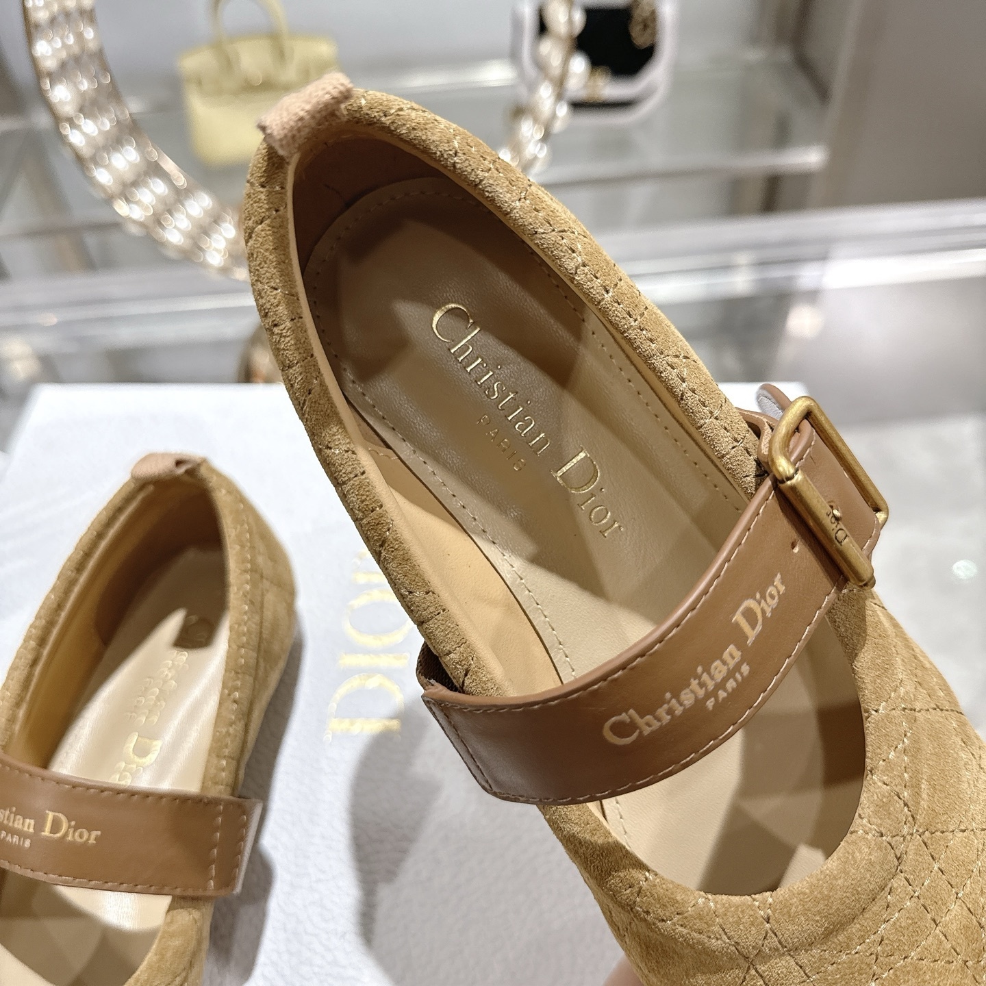 Dior Beige Quilted Suede Mary Jane Flats - Image 8