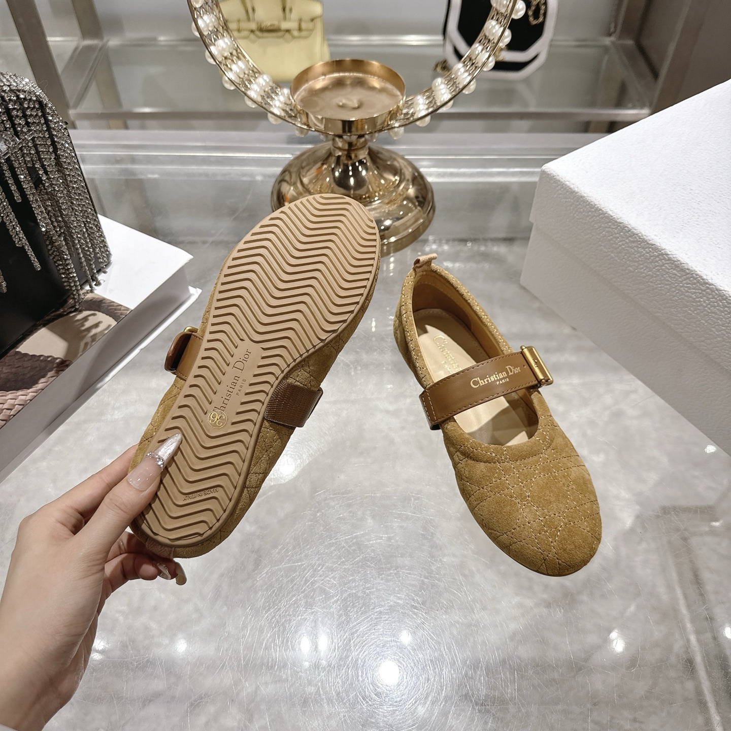 Dior Beige Quilted Suede Mary Jane Flats - Image 10