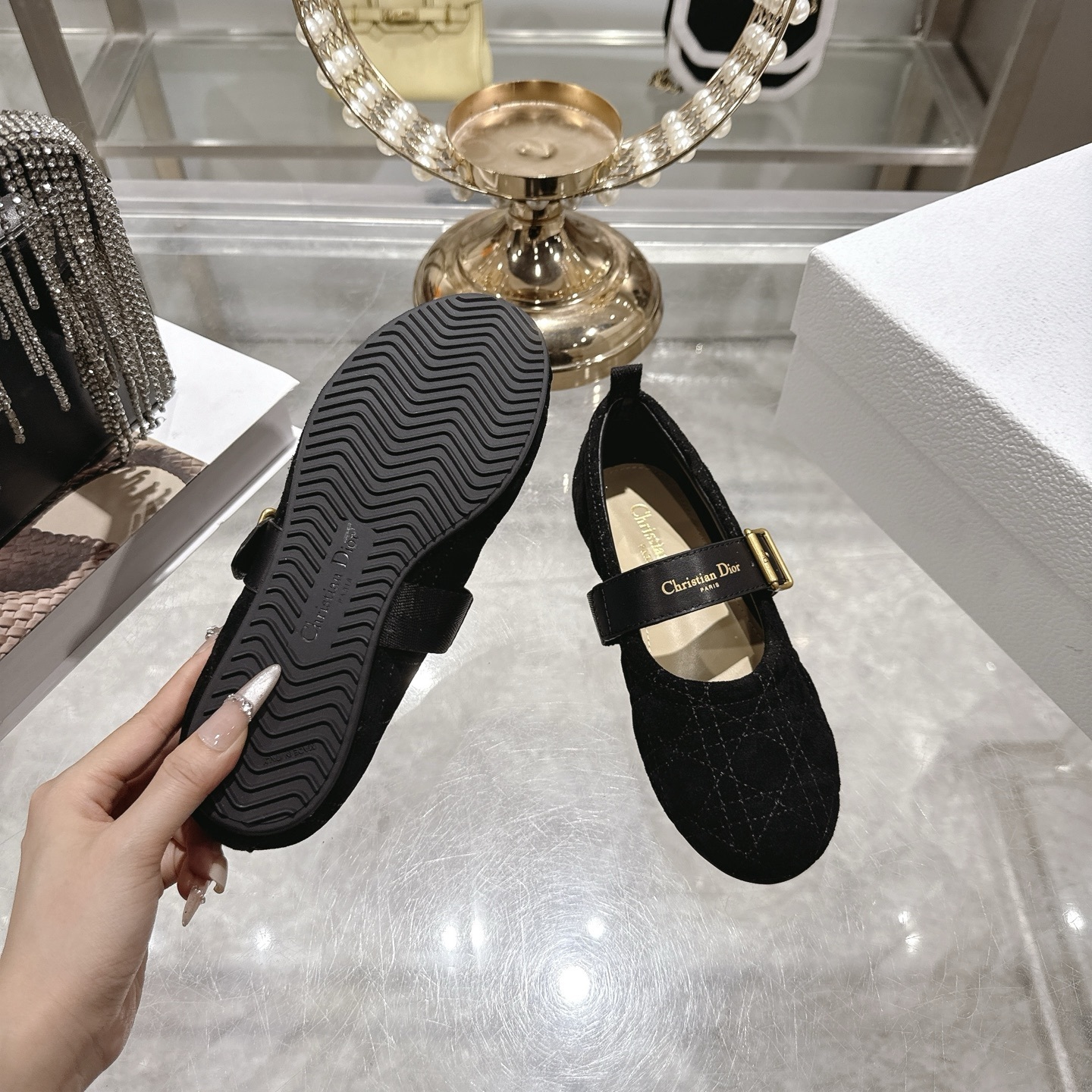 Dior Black Quilted Suede Mary Jane Flats - Image 9