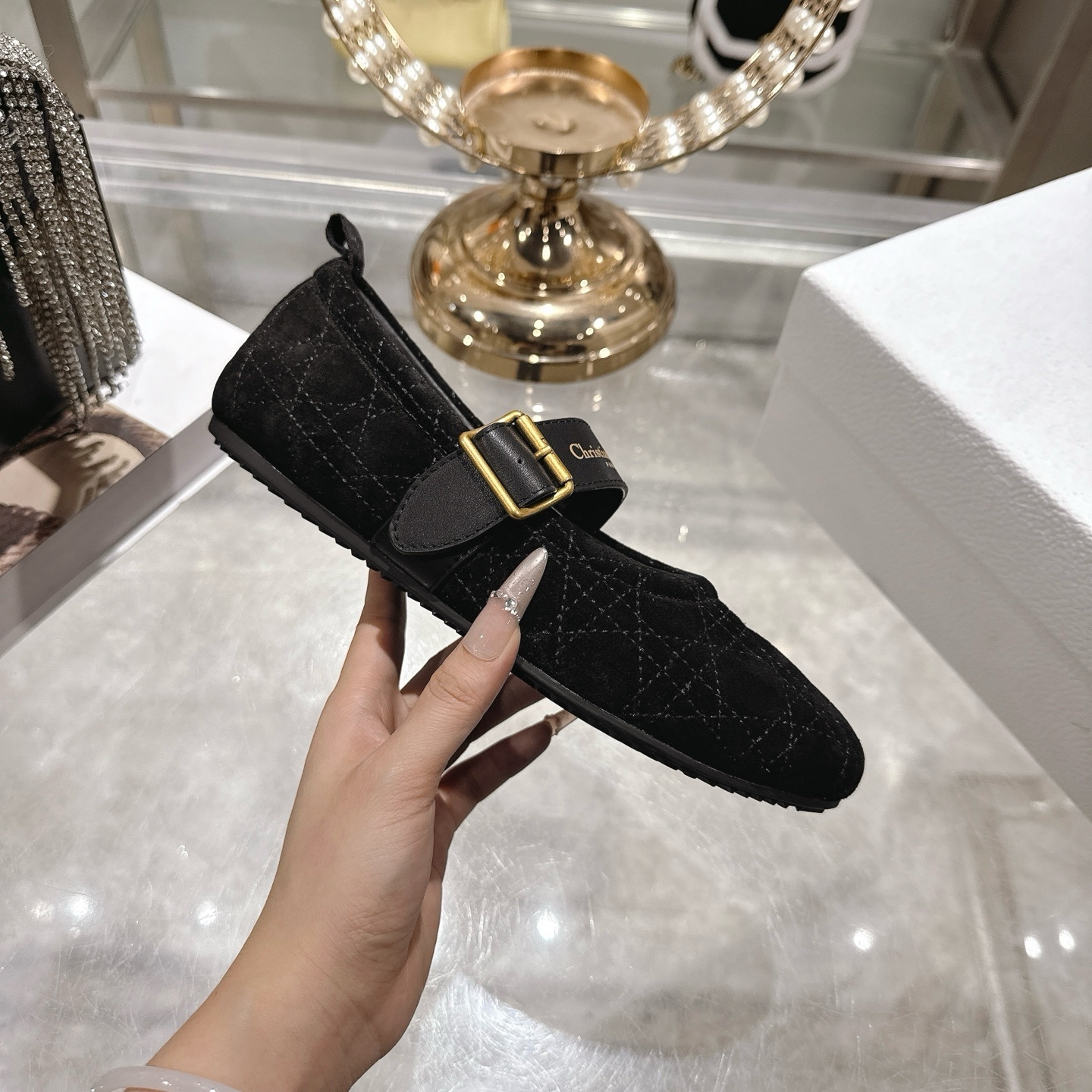 Dior Black Quilted Suede Mary Jane Flats - Image 6