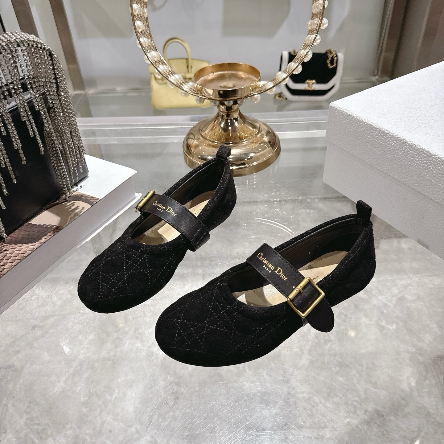 Dior Black Quilted Suede Mary Jane Flats - Image 5