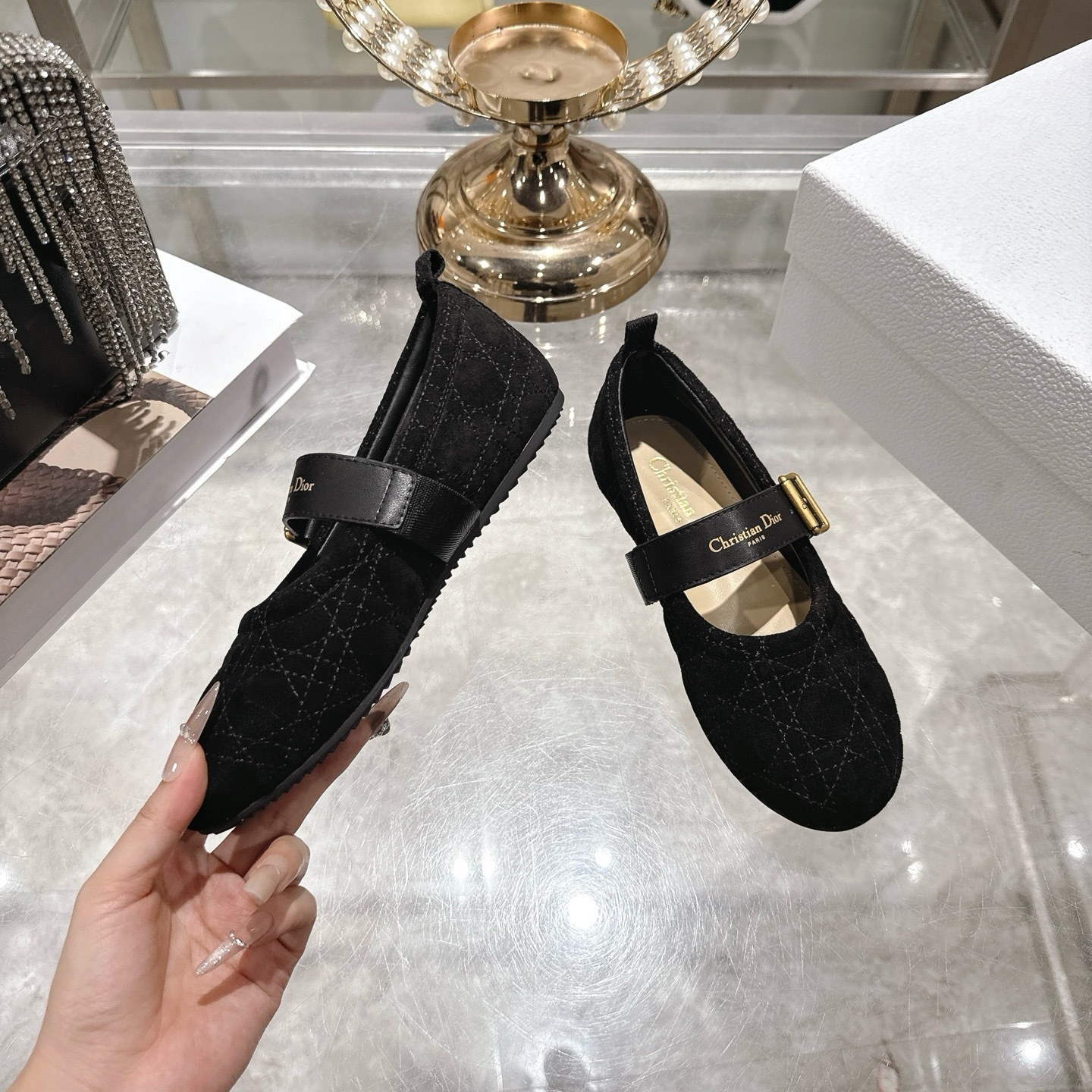 Dior Black Quilted Suede Mary Jane Flats - Image 4