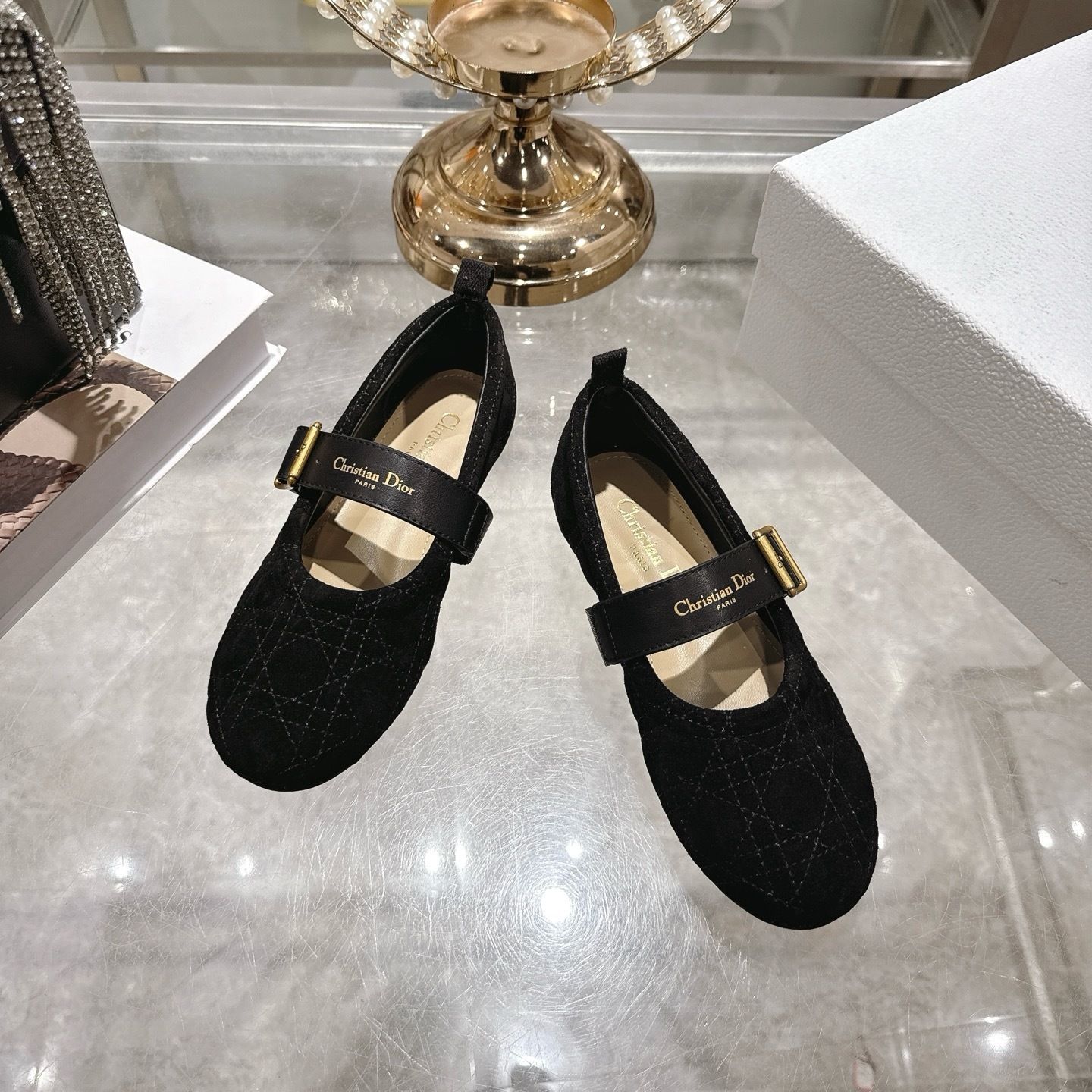 Dior Black Quilted Suede Mary Jane Flats - Image 3