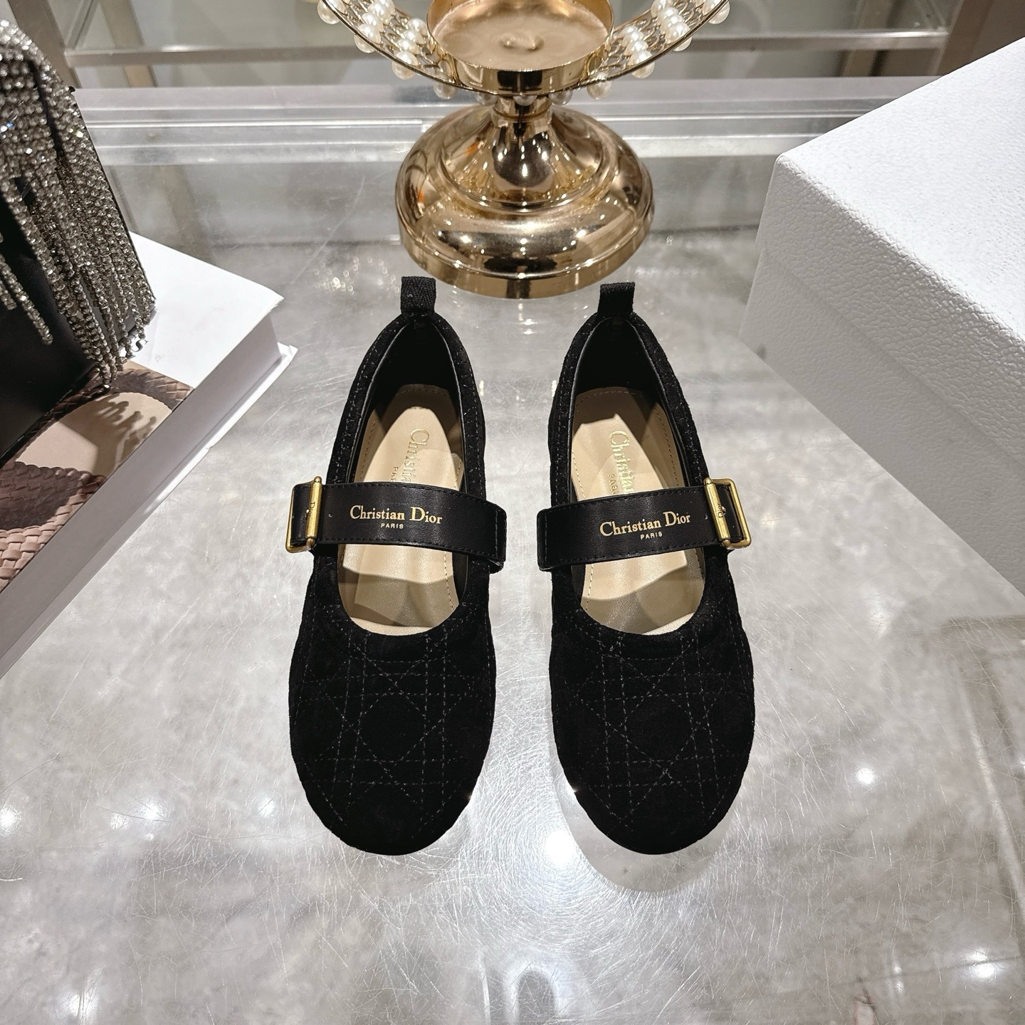 Dior Black Quilted Suede Mary Jane Flats - Image 2