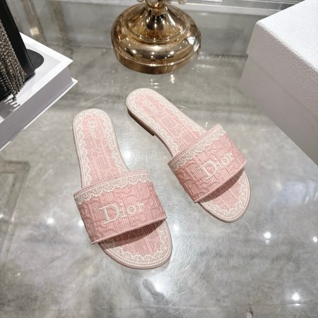 Dior Light Pink Embroidered Cotton Dway Slides