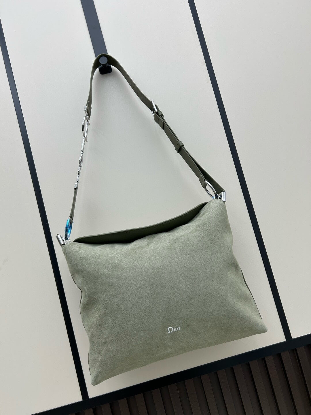 Dior D-Journey Suede Shoulder Bag – Light Green/Sage