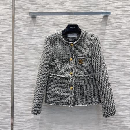 Celine Grey Diagonal Tweed Chasseur Jacket.