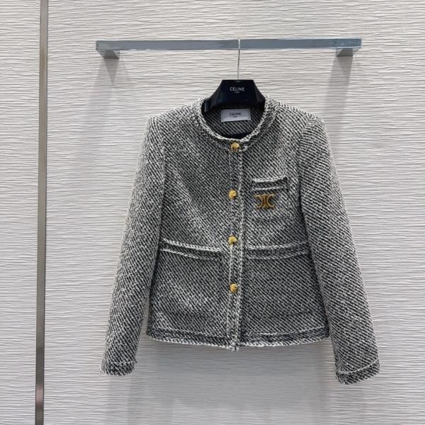 Celine Grey Diagonal Tweed Chasseur Jacket.