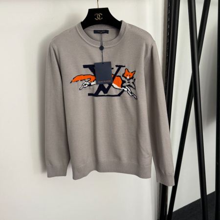 Louis Vuitton Fox Intarsia Wool-Cashmere Crewneck – Gray Melange