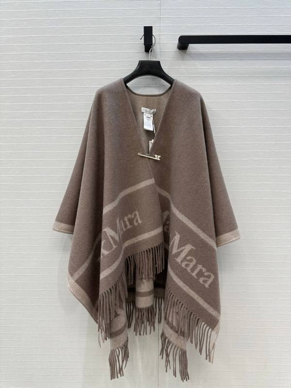 Max Mara Hilde Fringed Wool Jacquard Poncho – Brown/Camel