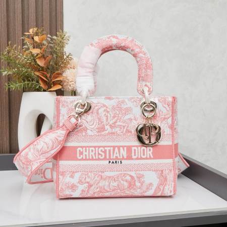Christian Dior Medium Lady D-Lite Handbag – Pink & White Toile de Jouy (Dioriviera)
