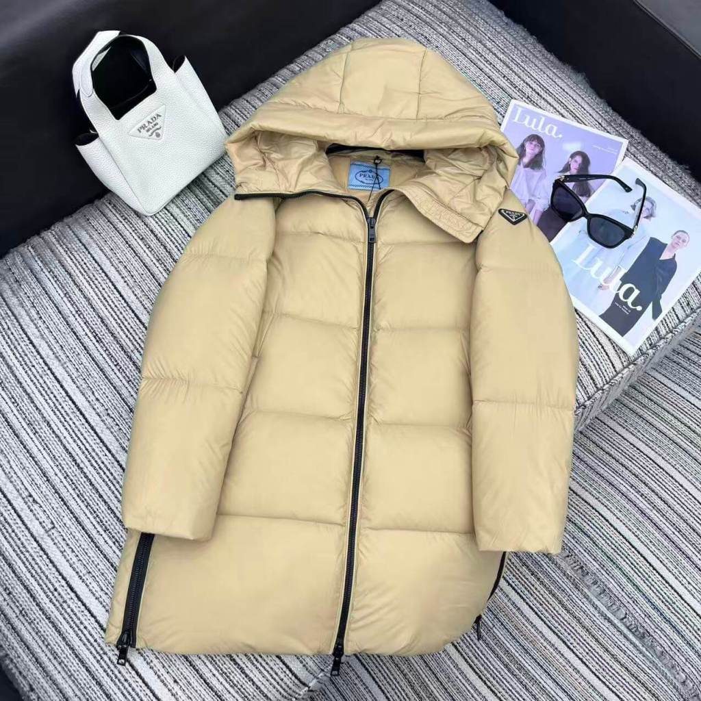 Prada Hooded Puffer Women's Down Jacket- Beige