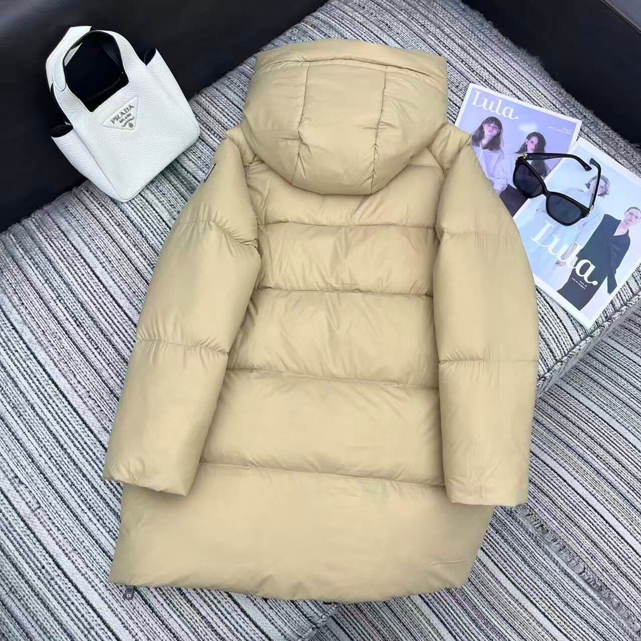 Prada Hooded Puffer Women's Down Jacket- Beige - Image 6