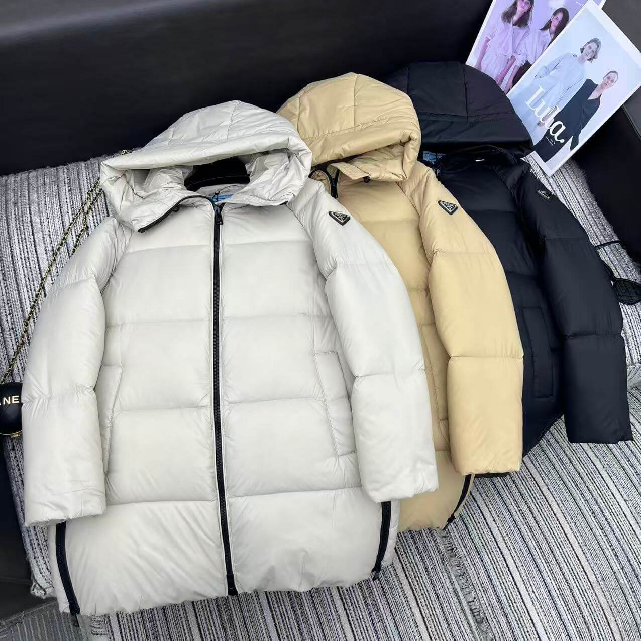 Prada Hooded Puffer Women's Down Jacket- Off-White - Image 11