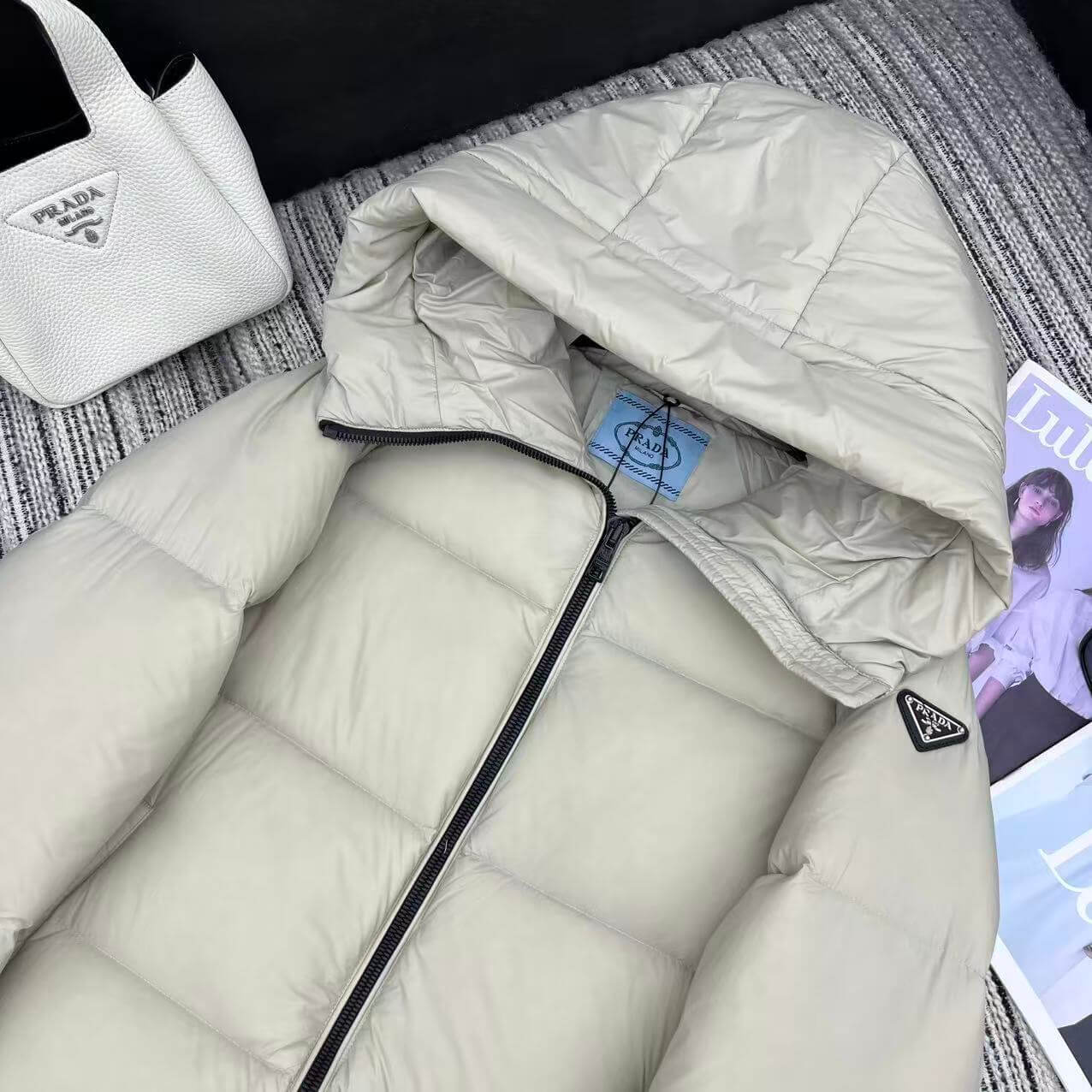 Prada Hooded Puffer Women's Down Jacket- Off-White - Image 3
