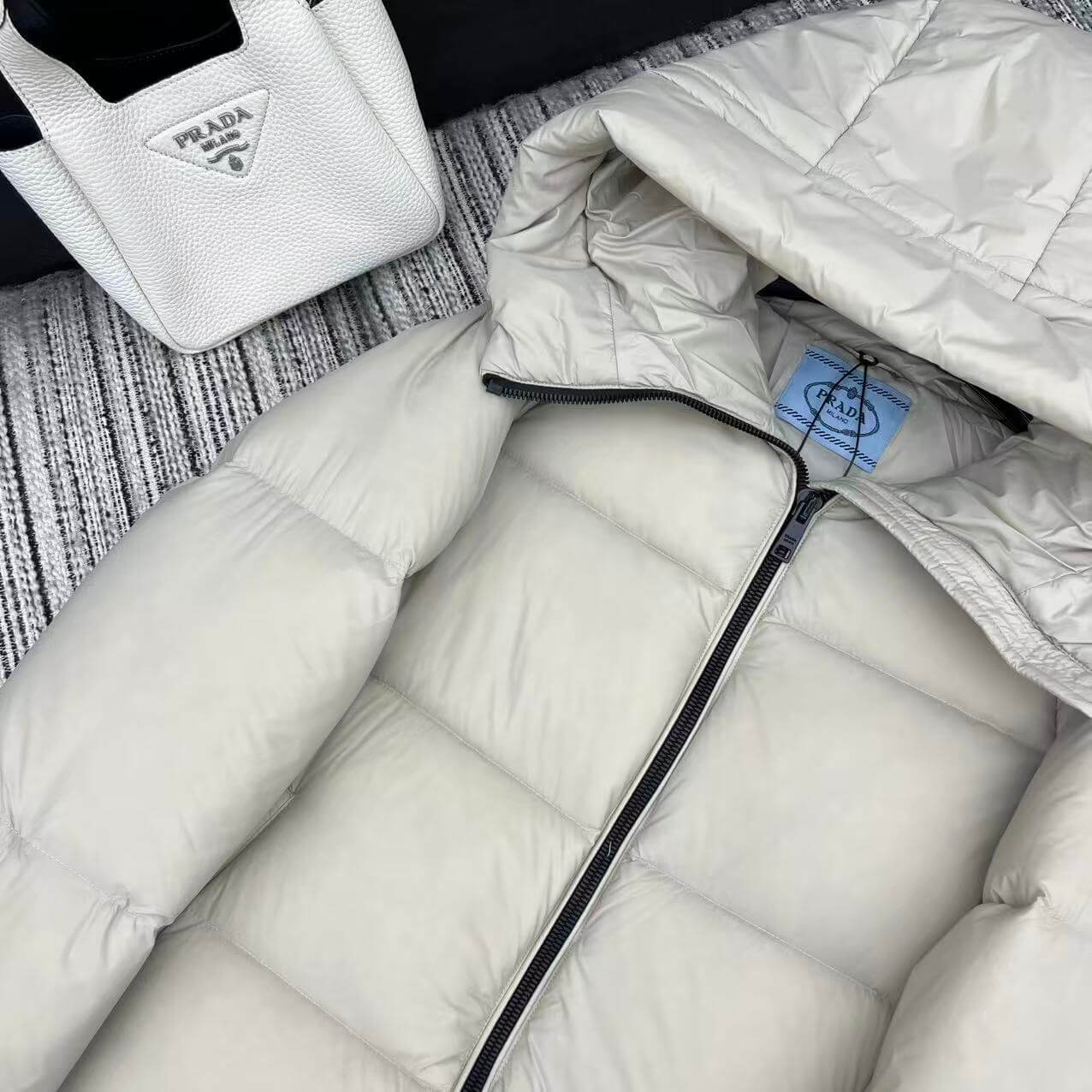 Prada Hooded Puffer Women's Down Jacket- Off-White - Image 4