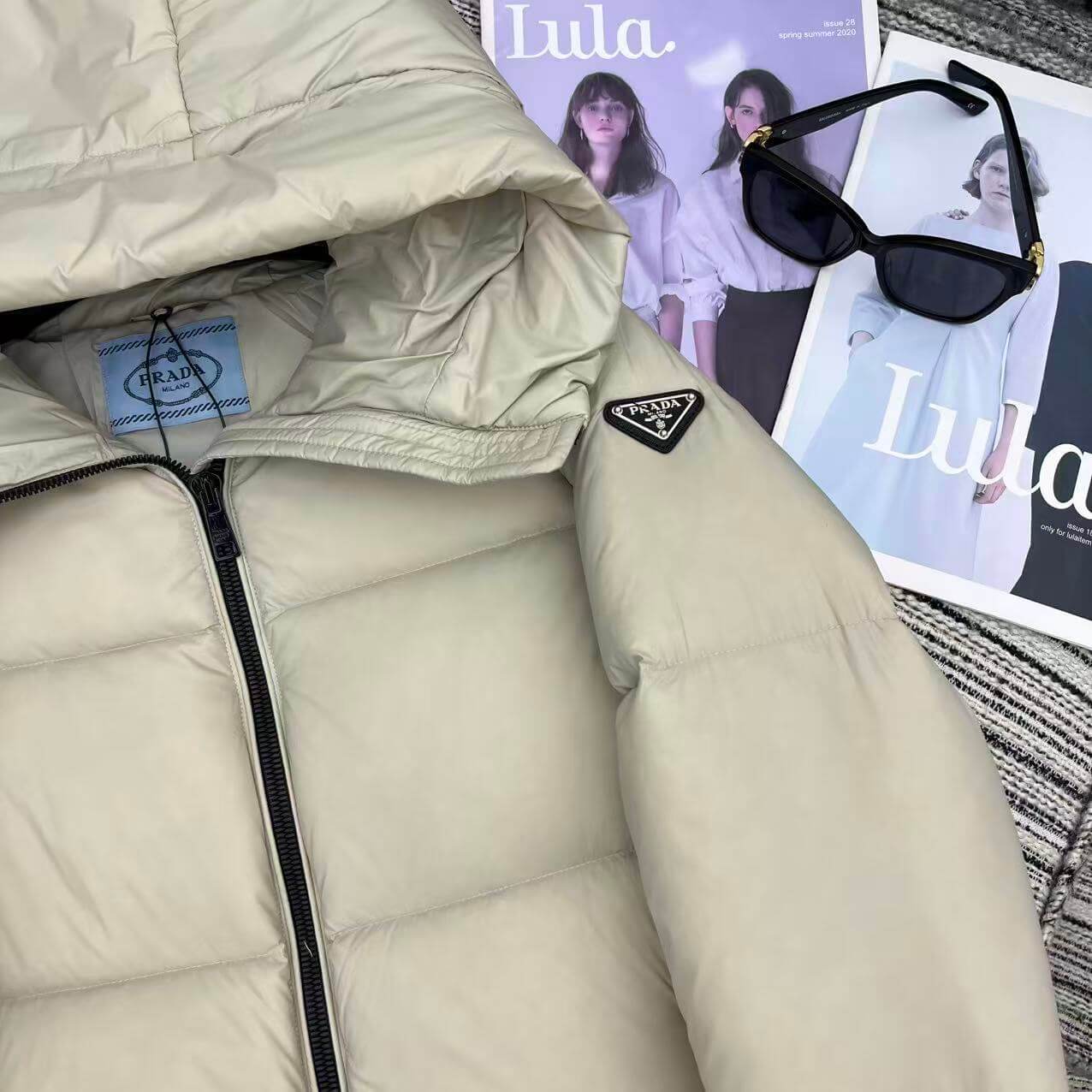 Prada Hooded Puffer Women's Down Jacket- Off-White - Image 5