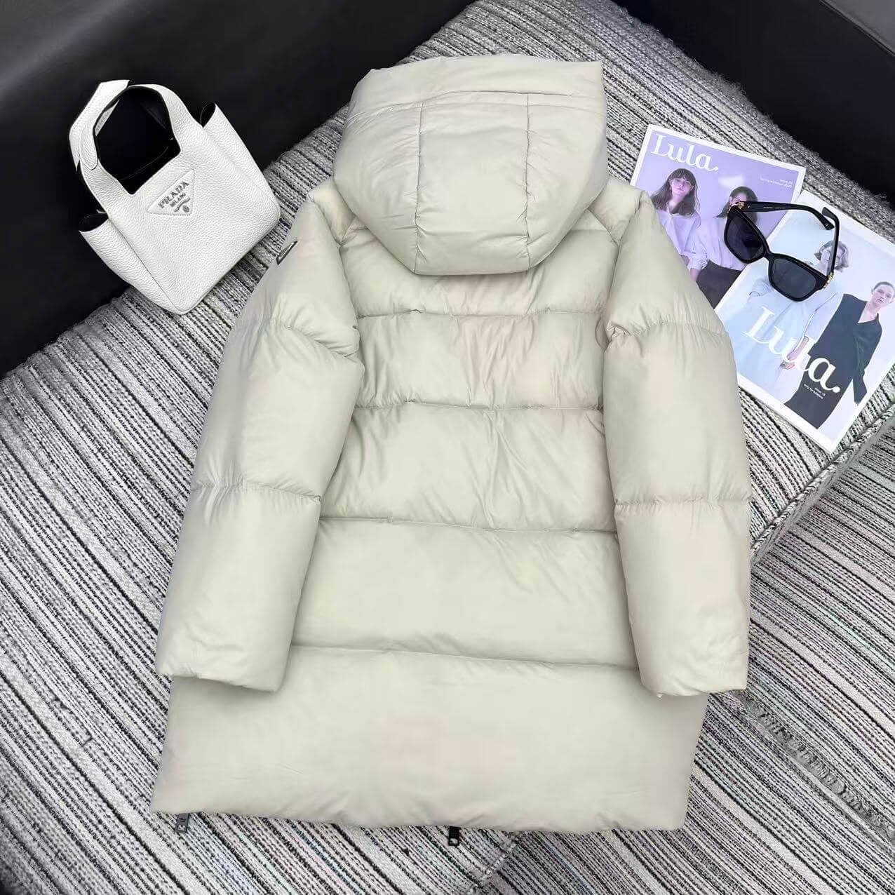 Prada Hooded Puffer Women's Down Jacket- Off-White - Image 8