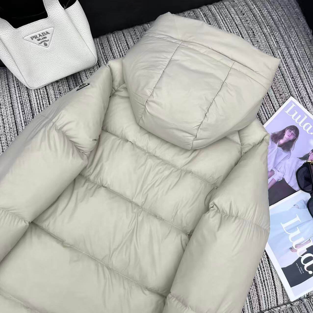 Prada Hooded Puffer Women's Down Jacket- Off-White - Image 9