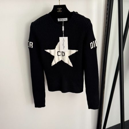 Christian Dior CD Star Logo Ribbed Knit Sweater – Black