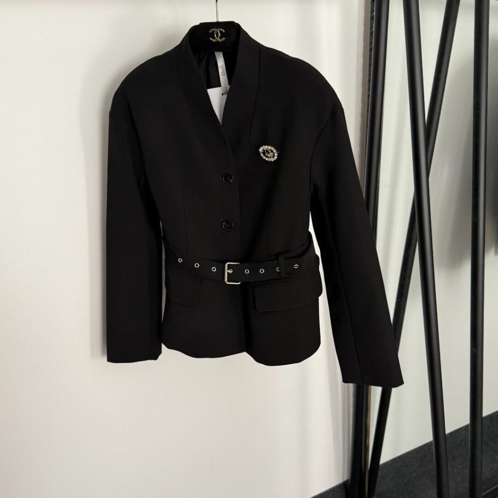 Christian Dior Beige Double-Breasted Belted Bar Jacket