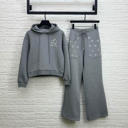 Louis Vuitton Rhinestone Logo Hoodie & Sweatpants Set – Heather Grey