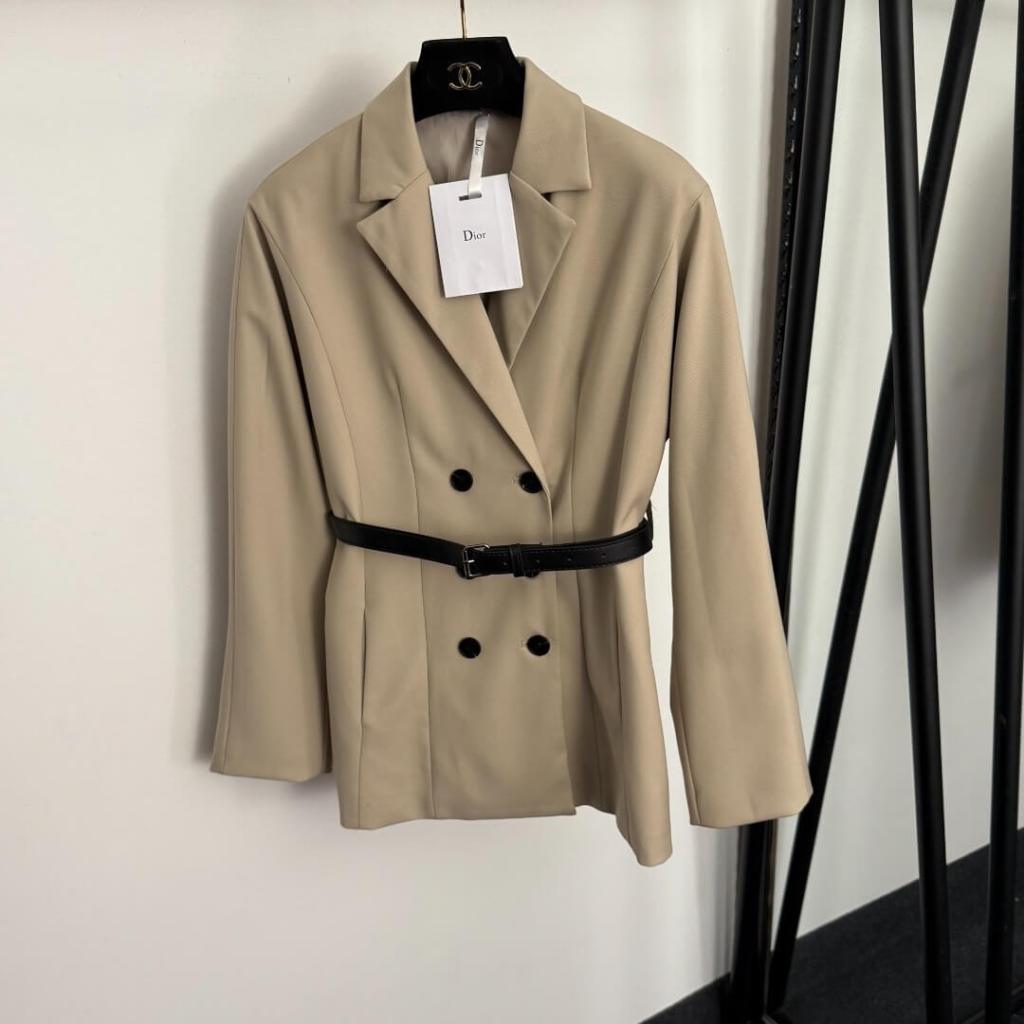 Christian Dior Beige Double-Breasted Belted Bar Jacket