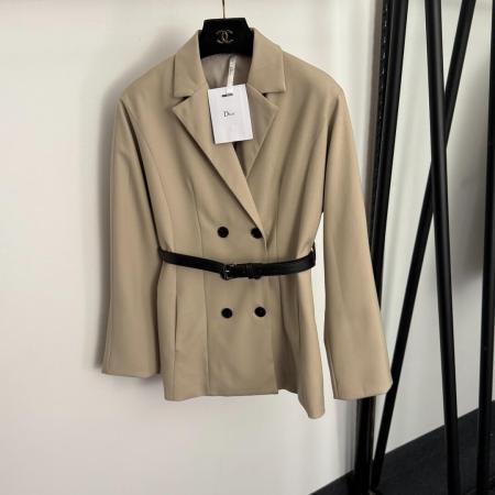 Christian Dior Beige Double-Breasted Belted Bar Jacket