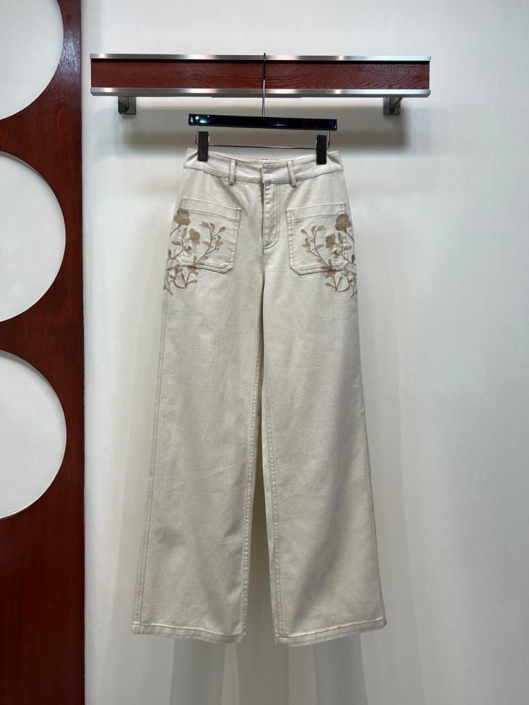 Dior High-Waisted Floral Embroidered Wide-Leg Patch Pocket Denim Jeans