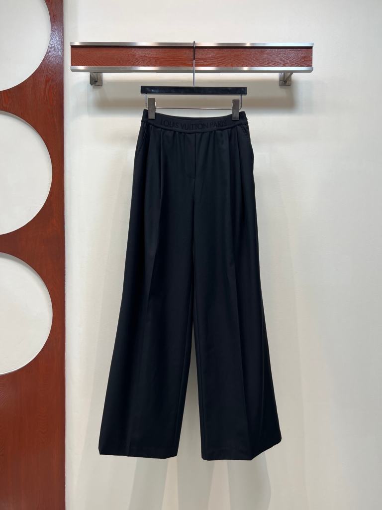 Louis Vuitton Paris Logo Waistband Wide-Leg Trousers – Black