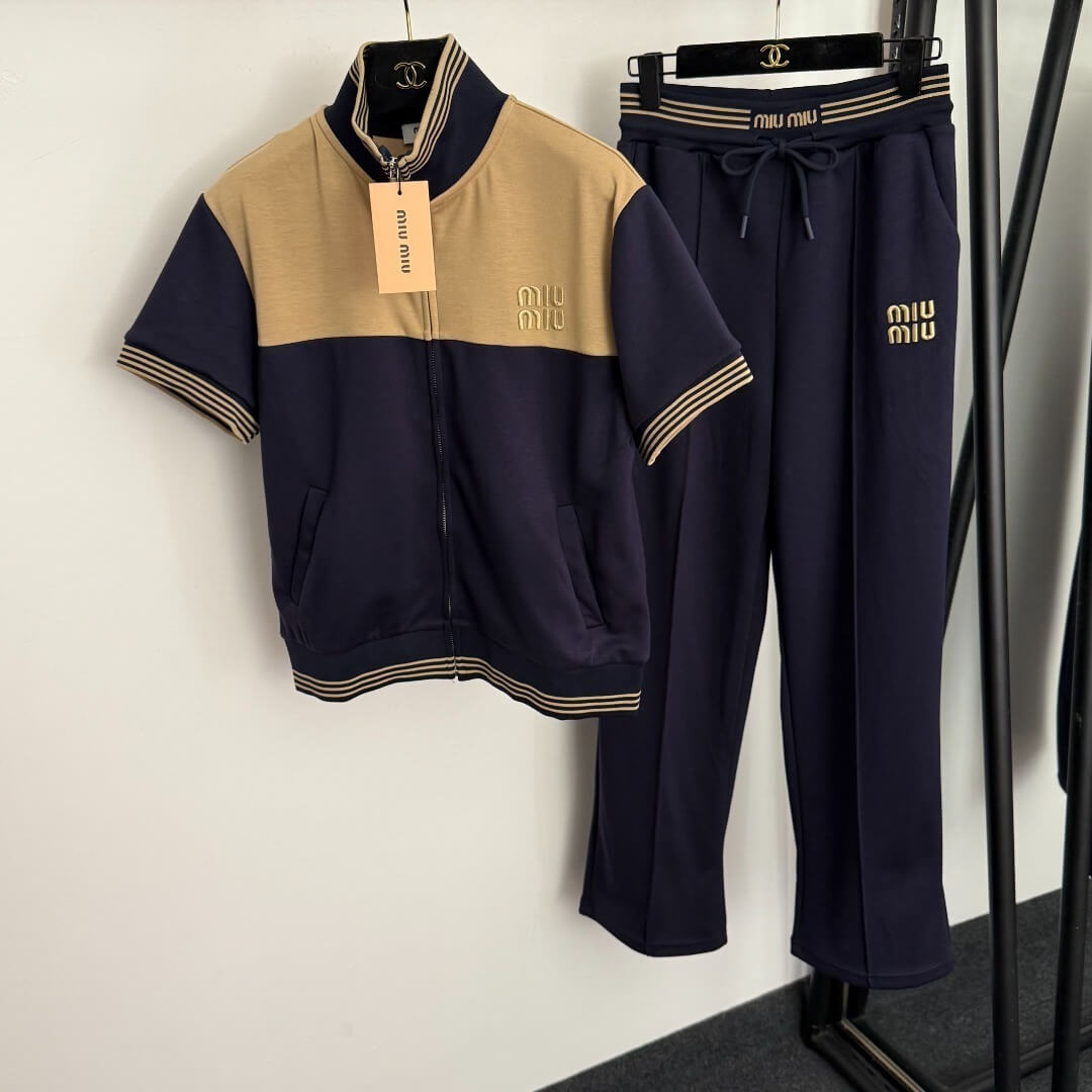 Miu Miu Technical Fabric Tracksuit Set – Navy & Camel