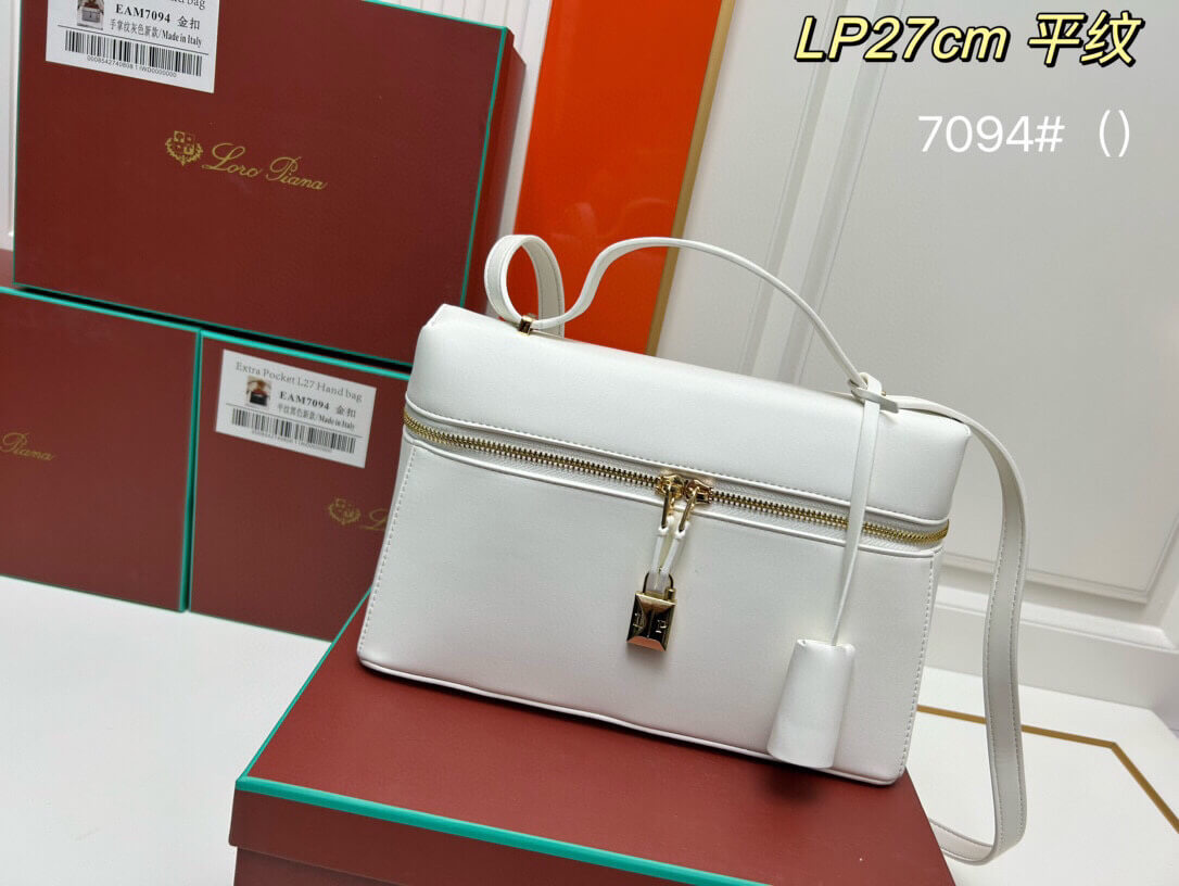 Loro Piana Extra Pocket L27 Handbag in White Leather
