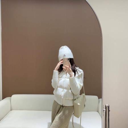 Moncler Mixed Media Wool Puffer Cardigan (Creamy White)