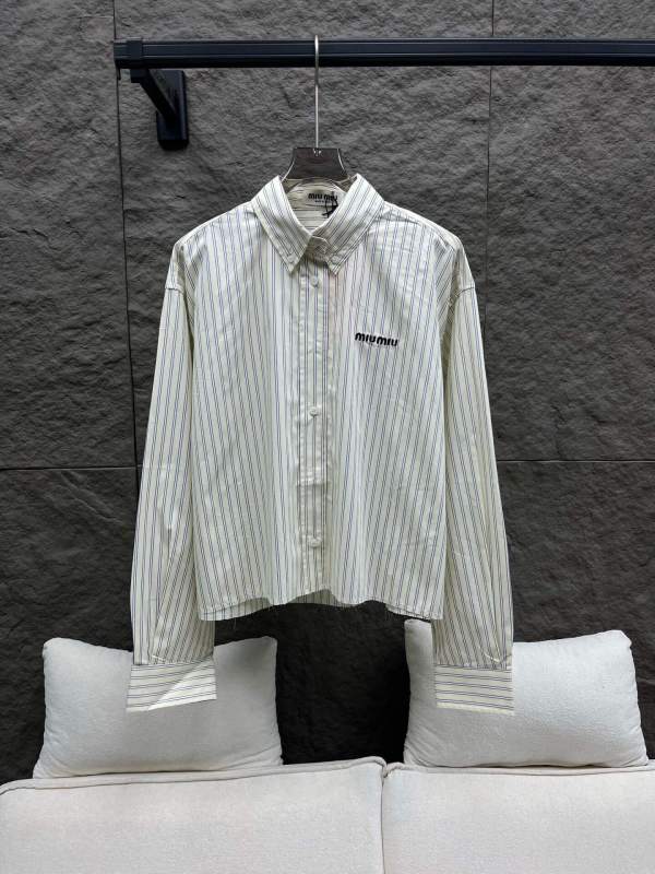 Miu Miu Striped Cotton Shirt with Embroidered Logo